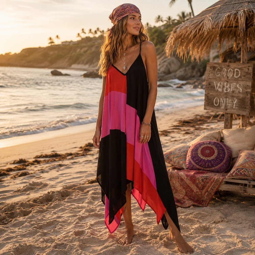 Anna & Ava Colorblock Handkerchief Dress Pink Black Red One Size‎ NWT DD76910B